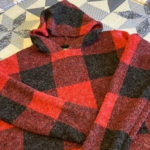 Natural Reflections Red and Black Plaid Hooded Women's Sweater